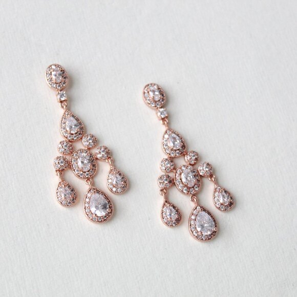 Rose gold cubic zirconia Chandelier earrings - Picture 1 of 4